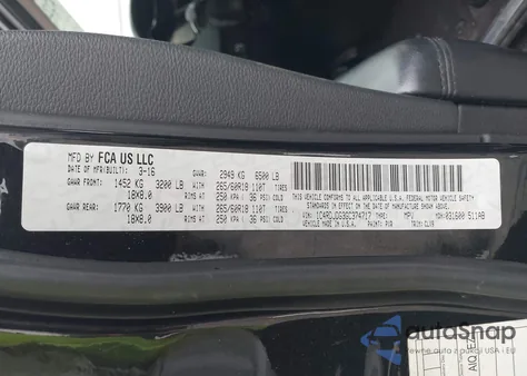 2016 Dodge Durango Limited z USA, uszkodzony, nr VIN 1C4RDJDG3GC374717